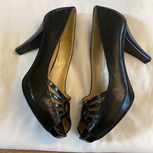 PETER KAISER BLACK LEATHER PEEP TOE PUMPS.  NEW - Picture 7 of 10